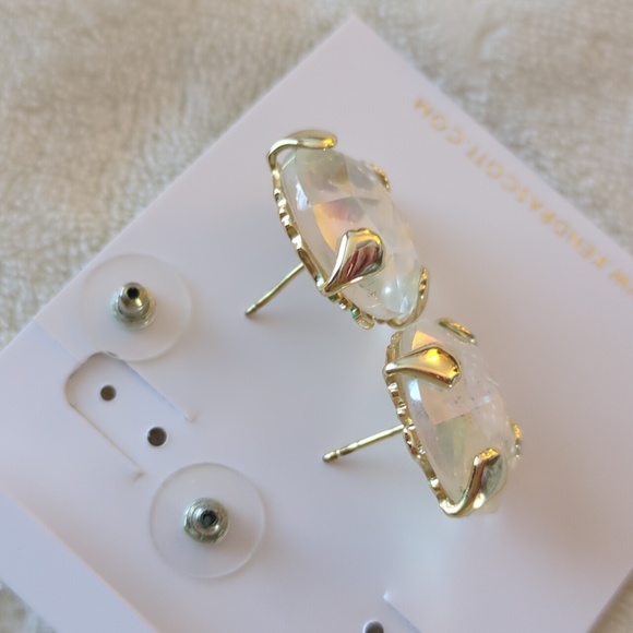 Kendra Scott Hillary Gold Studs in Iridescent Clear Statement Vintage HTF - Picture 13 of 17